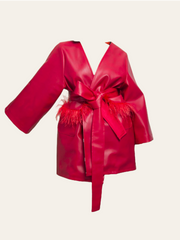 Kimono en simili cuir rouge